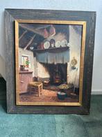 Schilderij A.J. Zwart - Interieur met Open Haard, Antiek en Kunst, Kunst | Schilderijen | Klassiek, Ophalen of Verzenden