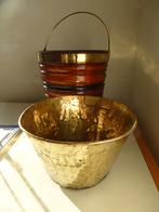 Antieke houten turfemmer mét koperen binnenbak, Ophalen of Verzenden