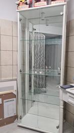 Witte vitrinekast met spiegel & verlichting met 3 glasplaten, Ophalen, Glas, 50 tot 100 cm, 150 tot 200 cm