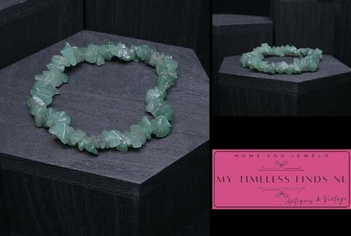 Groene elastische edelsteen armband - K3FLH-P6Z3, Sieraden, Tassen en Uiterlijk, Armbanden, Zo goed als nieuw, Elastiek, Groen