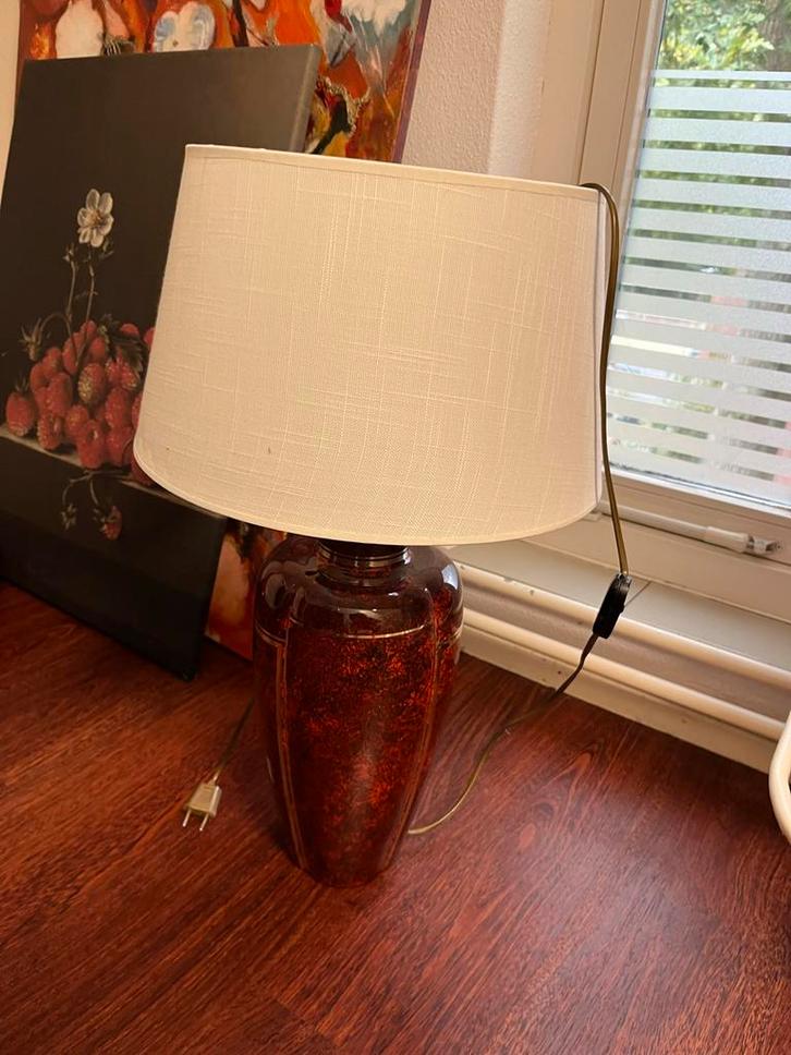 Rode keramische schemerlamp met gouden accent, Antiek en Kunst, Antiek | Lampen, Ophalen of Verzenden