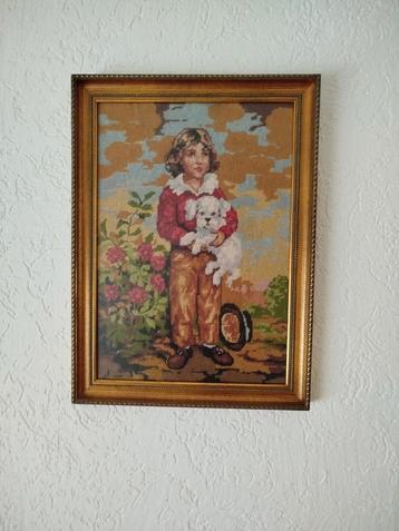 Mooie geborduurd schilderij in mooie lijst beschikbaar voor biedingen