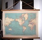 Vintage Mercator wereldkaart op linnen. 68x50cm. Izgs., Ophalen of Verzenden, Zo goed als nieuw