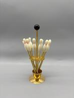 Mid Century Cocktailvorkjes in houders bowling kegels, Ophalen of Verzenden