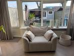 Taupe Teddystof bank, loveseat en poef., Ophalen, Zo goed als nieuw, Stof, Teddy
