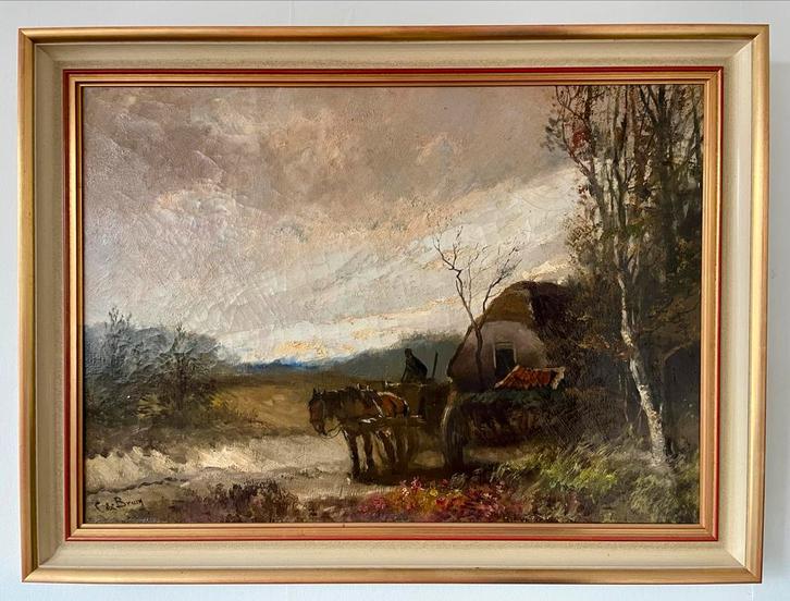 Cornelis de Bruin - Landschap met kar en paard, Antiek en Kunst, Kunst | Schilderijen | Klassiek, Ophalen