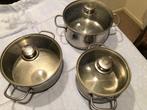 3-delige pannenset, Ophalen, Gebruikt, Rvs, Pannenset