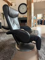Leolux electrische fauteuil, draai, zwart leer, type Helical, Huis en Inrichting, Fauteuils, Gebruikt, Ophalen of Verzenden, Design Leolux