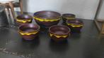 Vintage schaaltjes aardewerk bruin geel 6-delig, Gebruikt, Ophalen of Verzenden, Schaal of Schalen, Overige stijlen