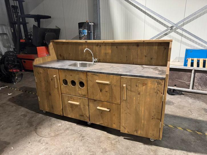 Verrijdbare Buitenkeuken Steigerhout met Wasbak, Tuin en Terras, Buitenkeukens, Nieuw, Houtskool, Vrijstaand, Ophalen