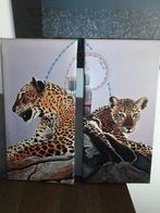 2 schilderijtjes luipaard luipaard welp, Ophalen of Verzenden