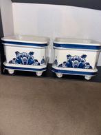 2 Delfts Blauwe Bloempotten - Handgemaakt, Antiek en Kunst, Ophalen of Verzenden