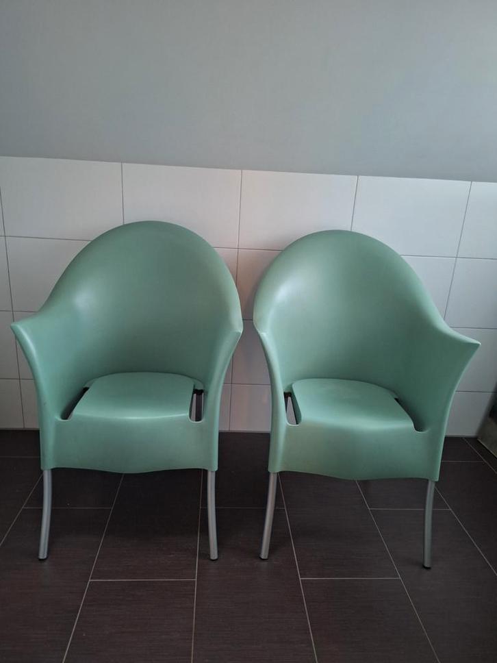 2 Lord Yo Van Philip Starck Stoel - Saliegroen, Huis en Inrichting, Stoelen, Gebruikt, Twee, Kunststof, Metaal, Overige kleuren