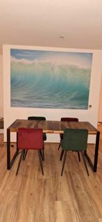 Vidaxl Mangohouten Tafel + 4 Velvet Eetkamerstoelen, Ophalen, Gebruikt, 200 cm of meer, 50 tot 100 cm