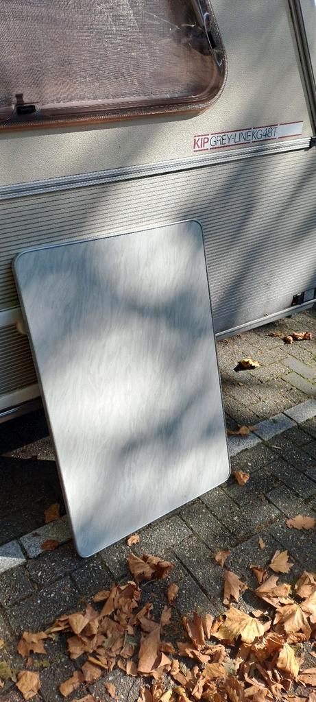 Caravan Tafelblad Marmer Grijs met Inklap Poot, Caravans en Kamperen, Caravan accessoires, Gebruikt, Ophalen of Verzenden