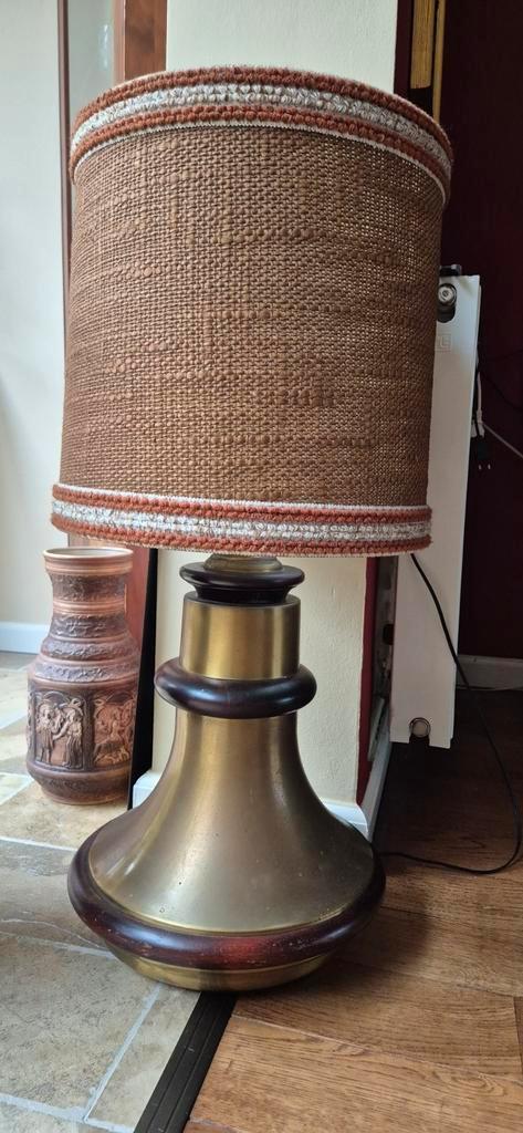 Vintage Jaren 70 Tafellamp Messing & Hout, Antiek en Kunst, Antiek | Lampen, Ophalen