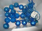 blauwe (glazen) kerstballen en lampjessnoer, Verzenden, Zo goed als nieuw