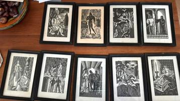 9 mooie, oude, houtsnedes beschikbaar voor biedingen