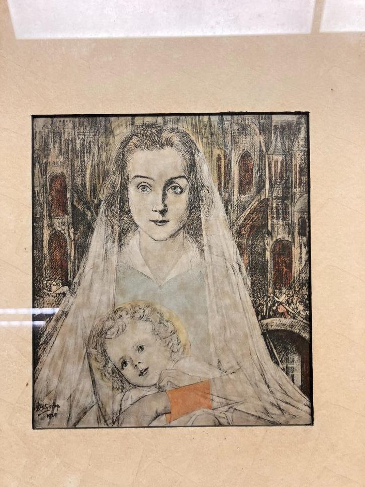 Jan Toorop Madonna met Kind 1925 litho hand ingekleurd, Antiek en Kunst, Kunst | Litho's en Zeefdrukken, Verzenden