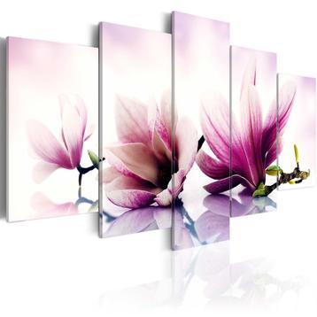 350 Paars Magnolia Bloemen 5 Luik Canvas Schilderij 200x100 beschikbaar voor biedingen