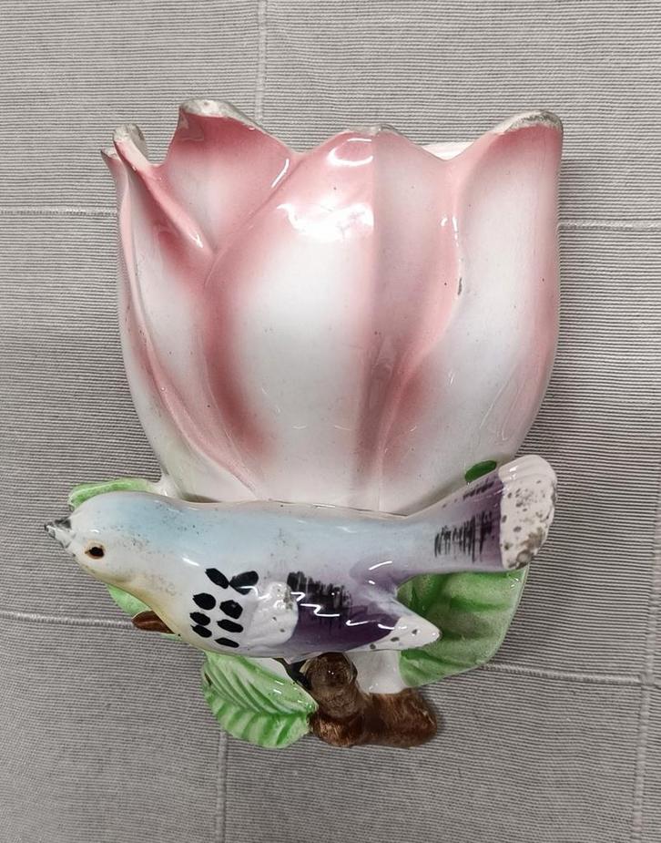 Vintage Muurvaasje Tulp met Vogeltje, Antiek en Kunst, Antiek | Wandborden en Tegels, Ophalen of Verzenden
