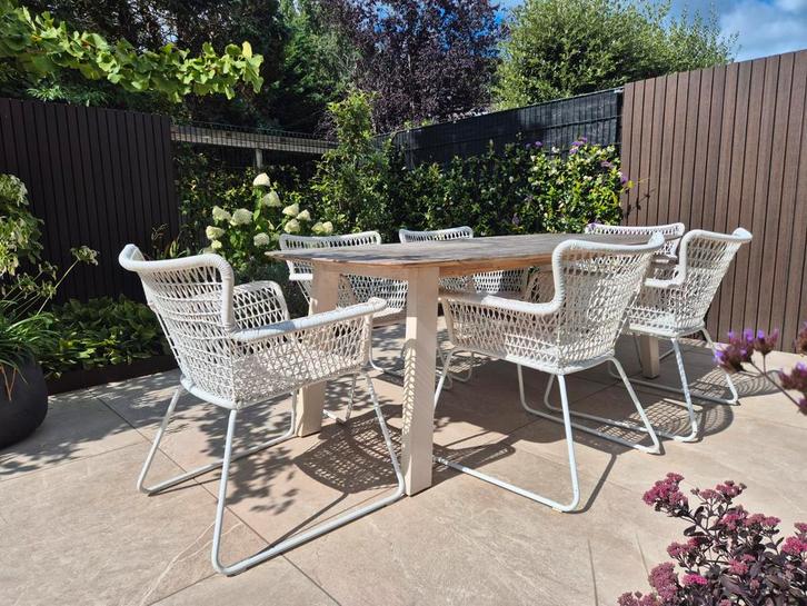 6 IKEA Hogsten stoelen + eclipse eettafel, Tuin en Terras, Tuinsets en Loungesets, Gebruikt, Tuinset, 6 zitplaatsen, Eettafel