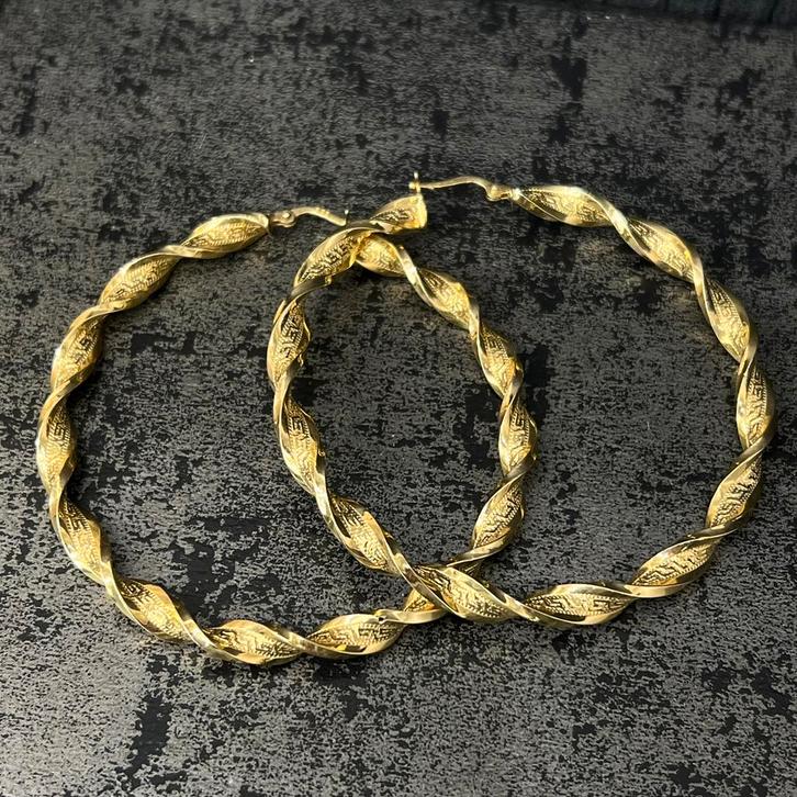 14k gouden wokkels oorbellen creolen nieuw, Sieraden, Tassen en Uiterlijk, Armbanden, Zo goed als nieuw, Goud, Ophalen of Verzenden