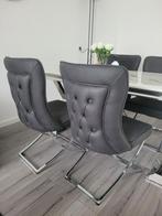 4 Luxe Eetkamerstoelen – Grijs met Chrome Onderstel, Ophalen, Zo goed als nieuw, Grijs, Vier
