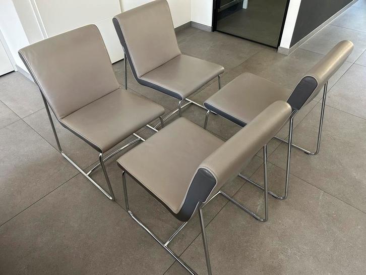 Leolux spring senso leren grijze design eetkamerstoelen, Huis en Inrichting, Stoelen, Zo goed als nieuw, Ophalen