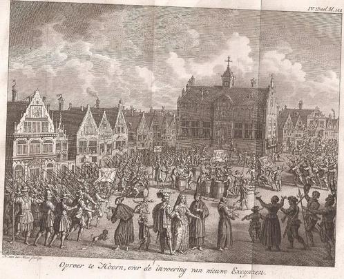 Oproer te Hoorn, over de invoering van nieuwe Excynzen 1470, Antiek en Kunst, Kunst | Etsen en Gravures, Ophalen of Verzenden