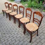 6 Brocante franse oude eettafelstoelen met rieten zitting, Ophalen