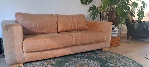 Cognac leren bank stel, Huis en Inrichting, Banken | Bankstellen, Gebruikt, 75 tot 100 cm, Leer, Ophalen