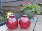 Twee Rode Glazen Olie Lampen- Als Nieuw!, Ophalen of Verzenden, Minder dan 50 cm, Rood, Glas