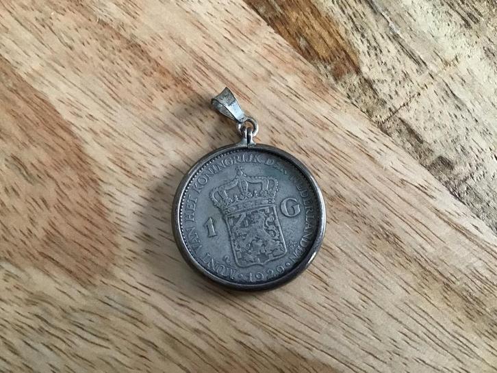 Zilveren Wilhelmina Gulden Hanger, Sieraden, Tassen en Uiterlijk, Kettinghangers, Gebruikt, Zilver, Overige voorstellingen, Ophalen of Verzenden