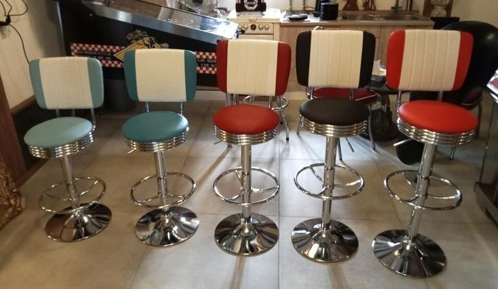 Degelijke nieuwe Chrome Amerikaanse barkrukken in 5 kleuren., Huis en Inrichting, Barkrukken, Nieuw, 60 tot 90 cm, In hoogte verstelbaar