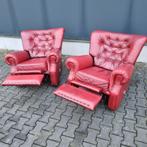 2 Chesterfield Relax fauteuils rood + GRATIS BEZORGD, Huis en Inrichting, Fauteuils, Chesterfield, Gebruikt, Leer, Ophalen of Verzenden