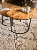 Tweedelig mango houten salontafel, Ophalen, 50 tot 100 cm, 50 tot 75 cm, Rond