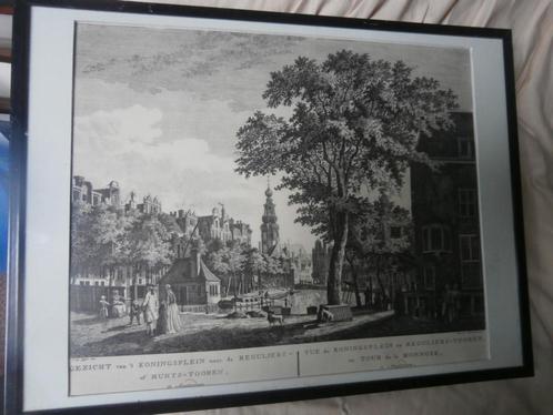 Amsterdam, Gravure van het Koningsplein naar Munttoren, Antiek en Kunst, Kunst | Etsen en Gravures, Ophalen of Verzenden