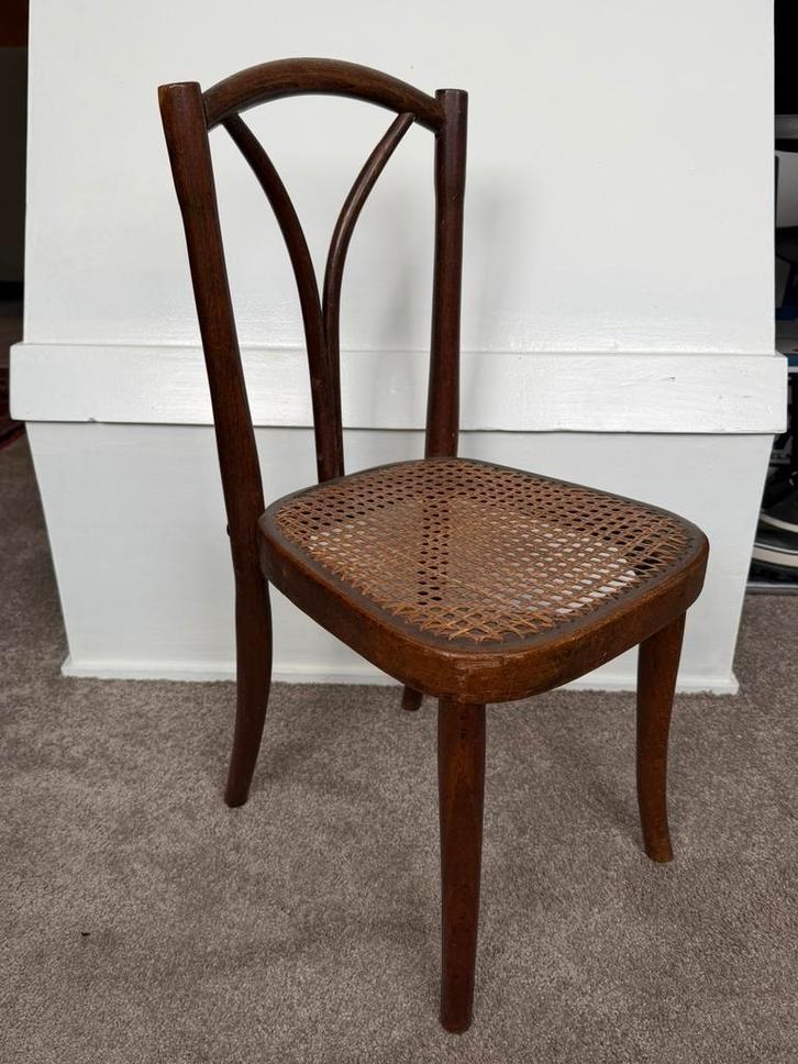 Antieke Rotan Vintage Oude Houten Kinderstoel Kinderstoeltje, Huis en Inrichting, Stoelen, Gebruikt, Eén, Hout, Bruin, Ophalen