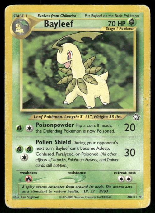 Bayleef 28/111 - Neo Genesis, Hobby en Vrije tijd, Verzamelkaartspellen | Pokémon, Gebruikt, Losse kaart, Verzenden