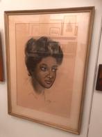 Zeer oude grote portret tekening uniek exemplaar, Antiek en Kunst, Kunst | Tekeningen en Foto's, Ophalen of Verzenden