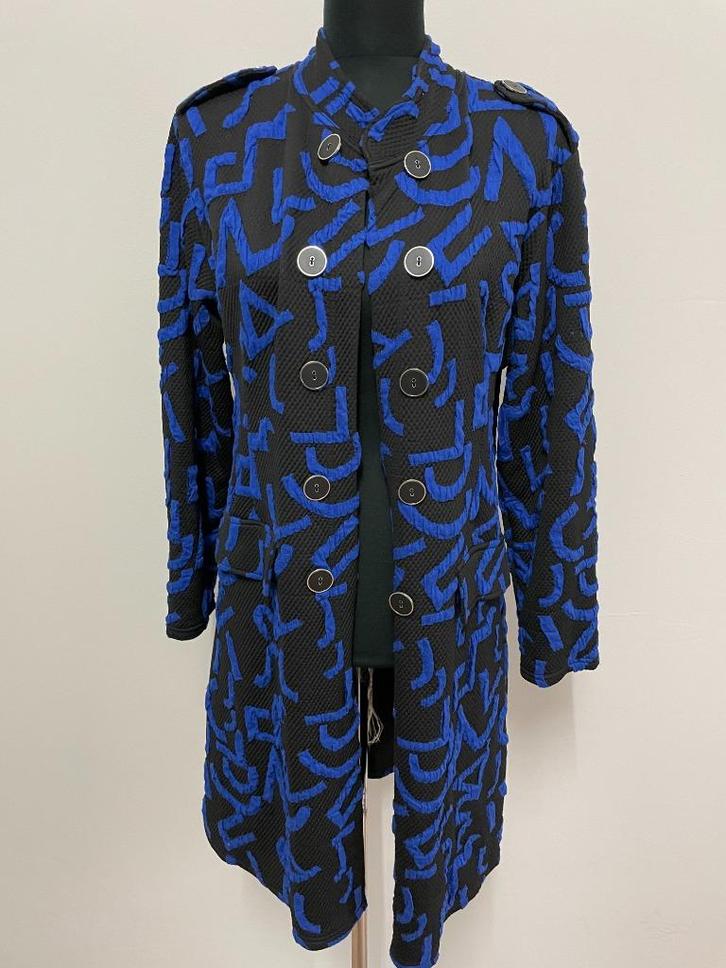 Jas58 - Lang blauw-zwart Magna jasje maat 40-42 (1), Kleding | Dames, Grote Maten, Zo goed als nieuw, Jasje of Colbert, Blauw