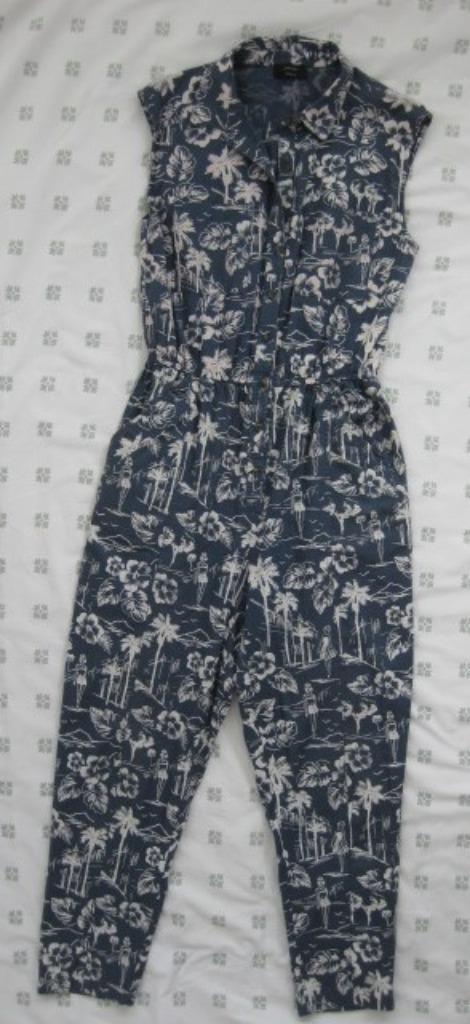 Yessica blauwe jumpsuit, maat 38, mouwloos, kraag, Kleding | Dames, Jumpsuits, Zo goed als nieuw, Maat 38/40 (M), Blauw, Ophalen of Verzenden