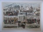 gravure kleur kermis Rotterdam trekschuit Engelse kerk 1882, Antiek en Kunst, Kunst | Etsen en Gravures, Verzenden