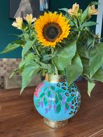 Handbeschilderde Bolvaas met Bloemen en Panterprint, Overige kleuren, Nieuw, Ophalen of Verzenden, Glas