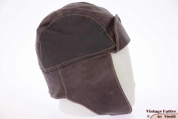 Vintage motor- cabrio- Vliegeniersmuts bruin leer 58 unisex, Kleding | Dames, Mutsen, Sjaals en Handschoenen, Gedragen, Muts, Maat 42/44 (L)