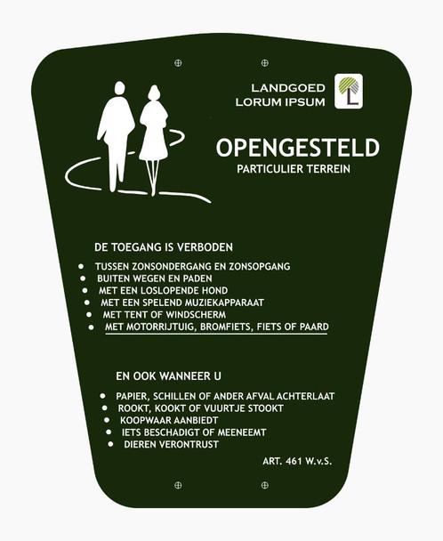 Openstelling Bord Opengesteld "Vrij wandelen op wegen paden", Tuin en Terras, Overige Tuin en Terras, Nieuw, Ophalen of Verzenden