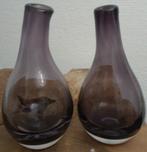 Vazen set van 2 paars mondgeblazen glas, Minder dan 50 cm, Glas, Ophalen of Verzenden, Zo goed als nieuw