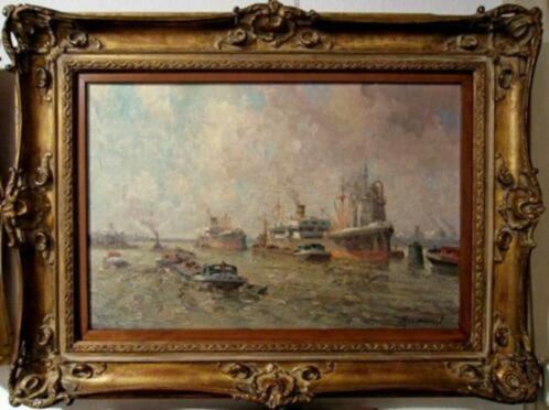 ===G J Delfgaauw 1882-1947 ===havengezicht ROTTERDAM===, Antiek en Kunst, Kunst | Schilderijen | Klassiek, Ophalen