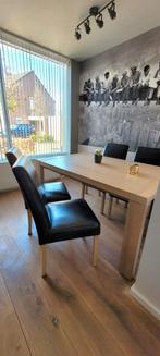 4 zwart leren eetkamerstoelen, Ophalen, Gebruikt, Zwart, Leer